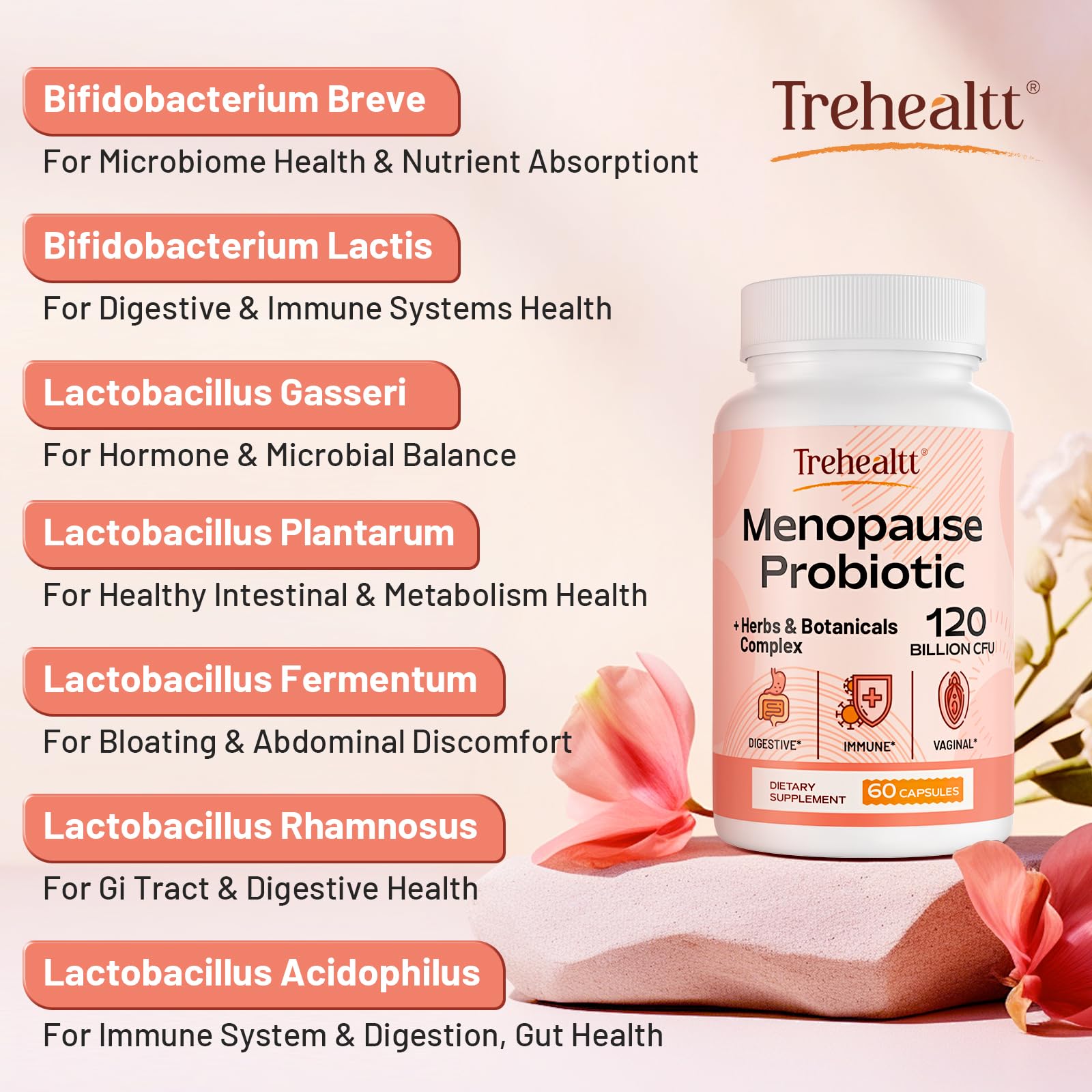 Menopause supplements for women, 120 Billion CFU Probiotic, 13-in-1 Herbs & Botanicals Complex Trehealtt