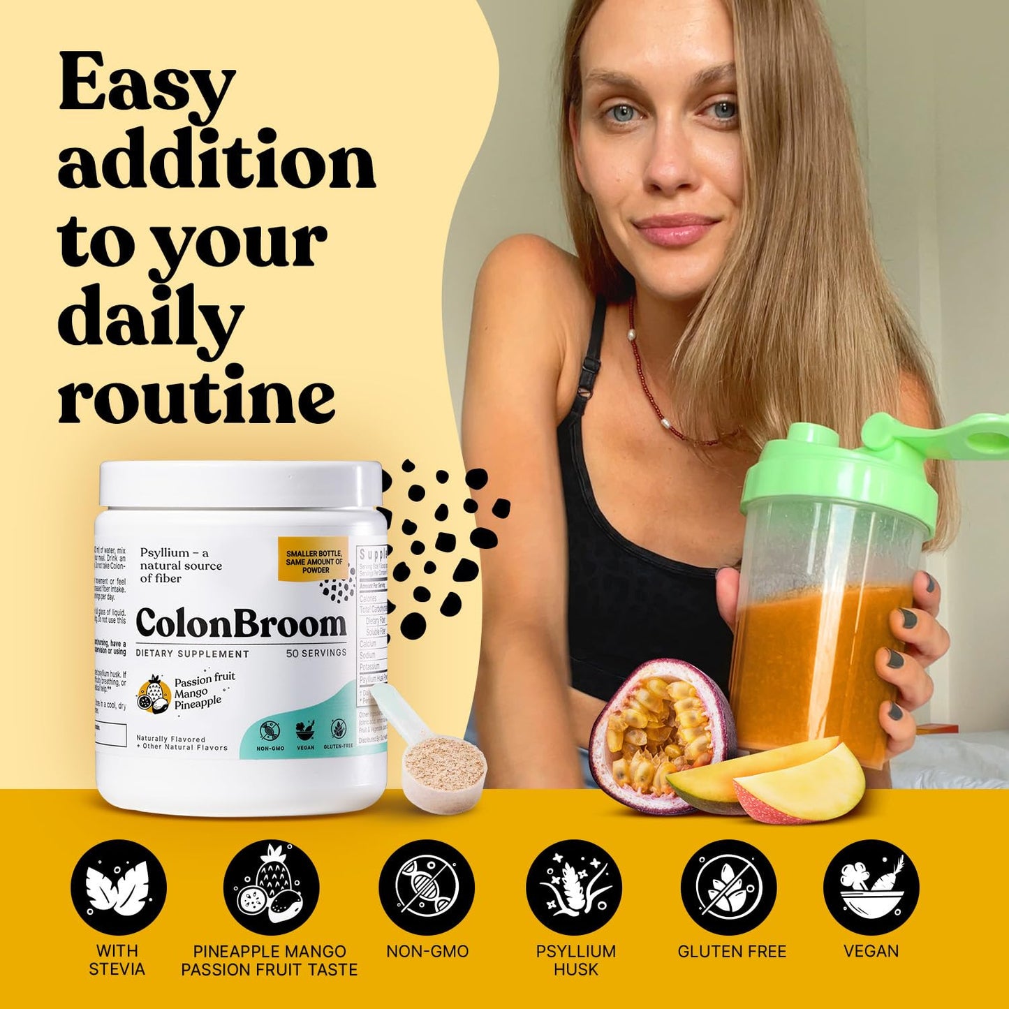 ColonBroom Psyllium Husk Powder with Stevia (Tropical Fruits) - Colon Cleanse for Bloating Relief & Gut Health - Colon Broom Fiber Powder Drink - Vegan Fiber Powder Stevia Supplement, 150 Servings ColonBroomBuy Supplements Australia