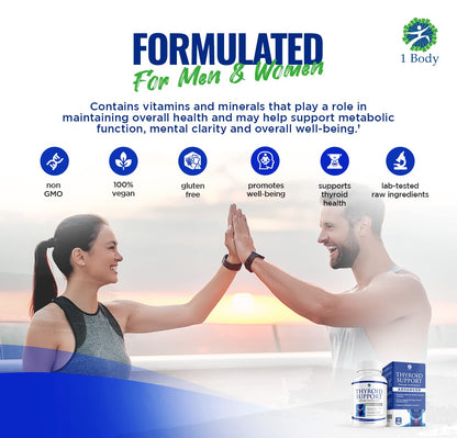 1 Body Thyroid Support Supplement for Women and Men - 2 Pack 60 Days 1 Body