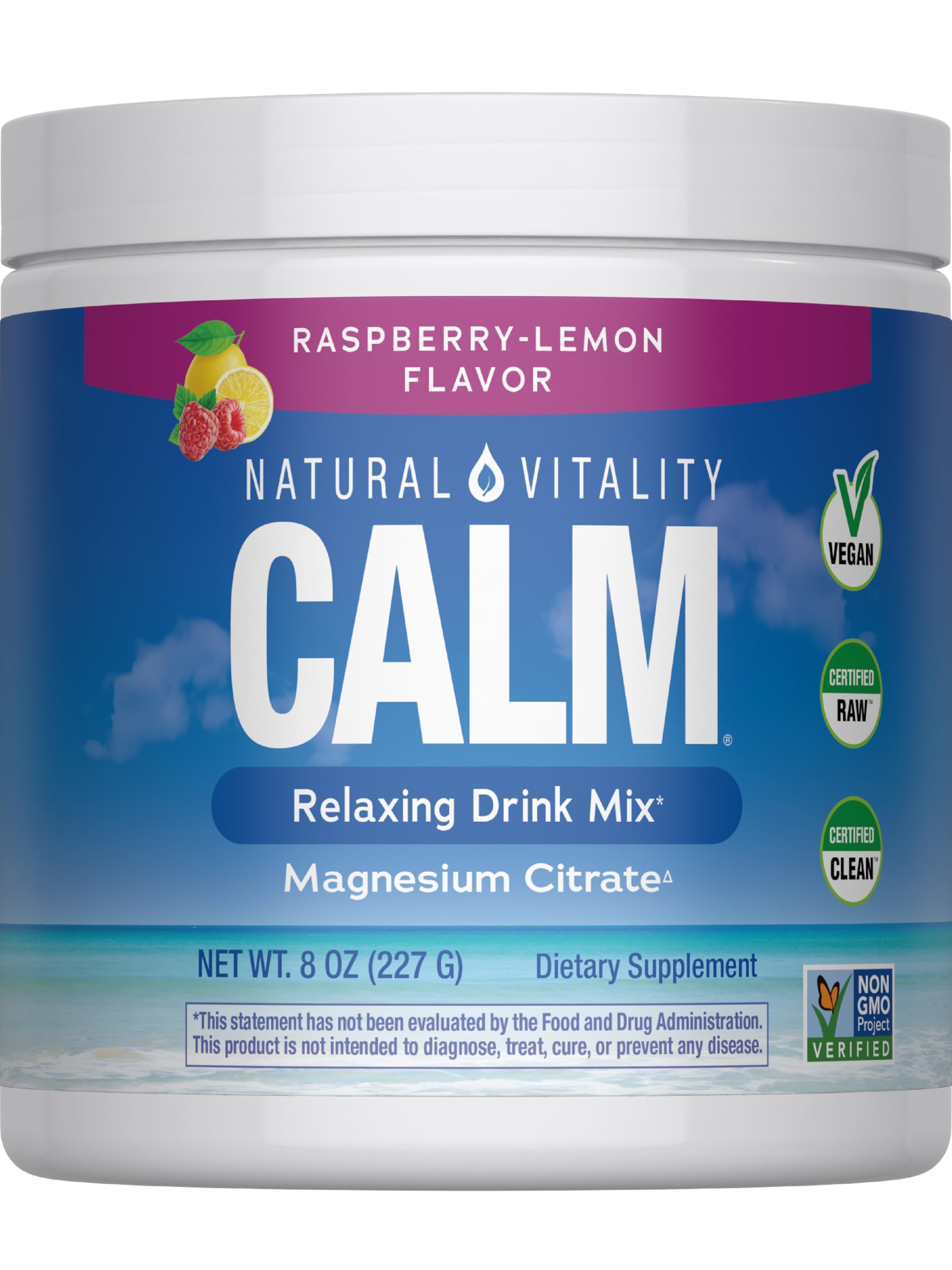 Natural Vitality Calm Powder Rasp Lemon, 8 oz Natural VitalityBuy Supplements Australia