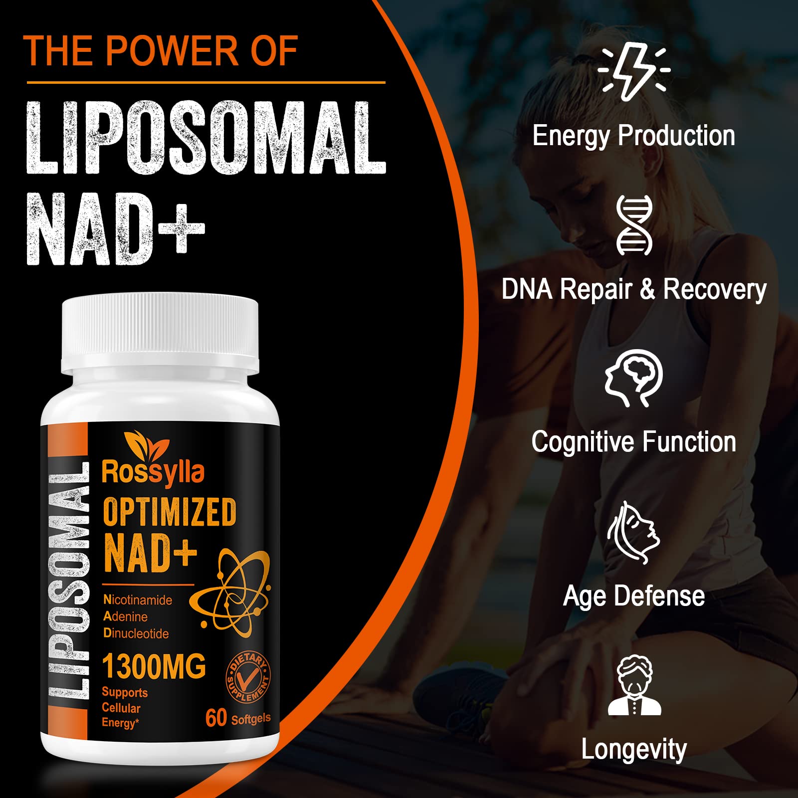 Rossylla 1300 MG Liposomal NAD+ Supplement | Highest Absorption | Purest NAD Supplemet to Boost NAD+ Effetively | Boosting NAD+ Supplement for Aging Defese, Cellular Energy, Longevity | 60 Count RossyllaBuy Supplements Australia