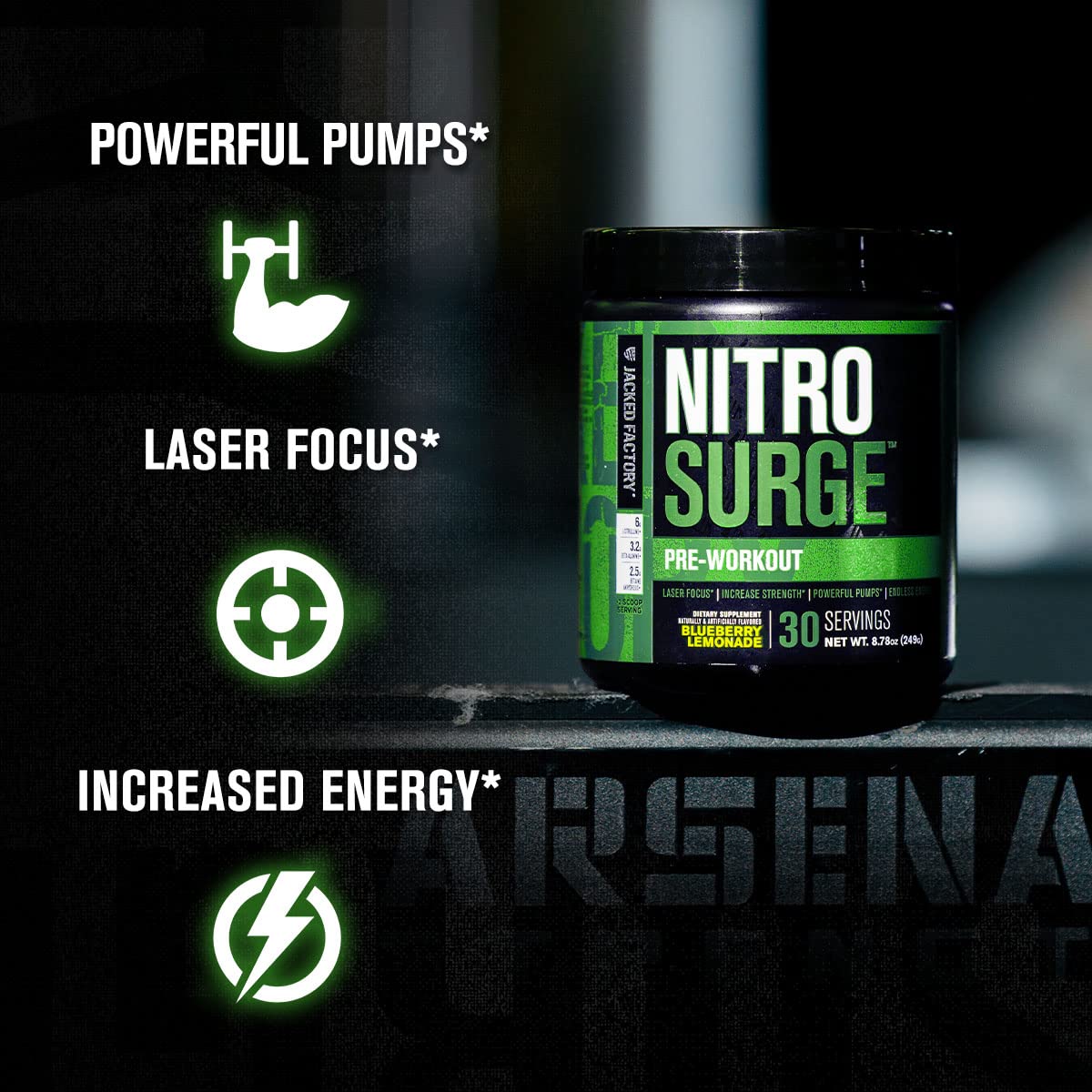 Jacked Factory Nitrosurge Pre-Workout in Sour Peach Rings & Fruit Punch Nitrosurge Shred Thermogenic Pre-Workout for Men & Women