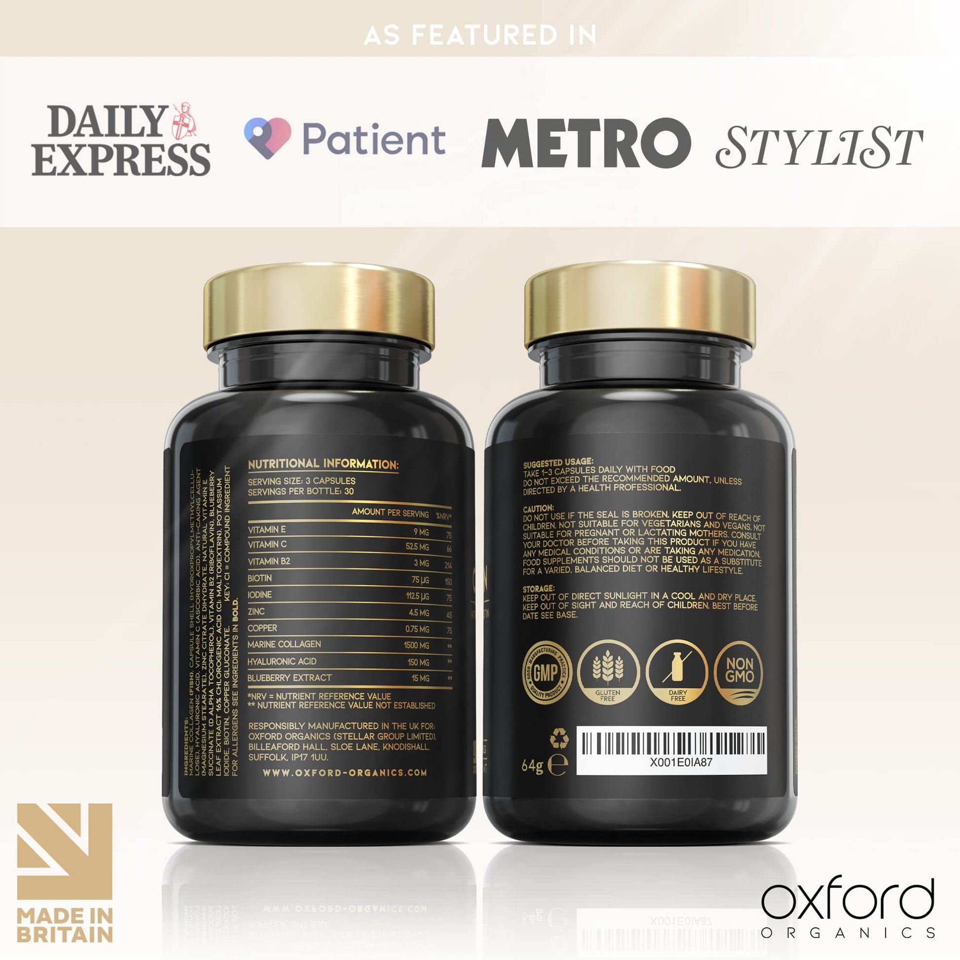 Advanced Marine Collagen Capsules | 1735mg Superfood & Vitamin Boosted Complex for Glowing Hair, Skin & Nails Oxford OrganicsBuy Supplements Australia