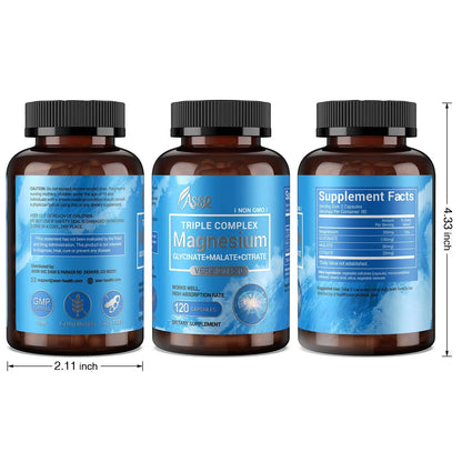 ASSR Triple Magnesium Complex – 300mg Magnesium Supplement with Glycinate, Malate & Citrate – Supports Relaxation, Muscle & Nerve Function ASSR