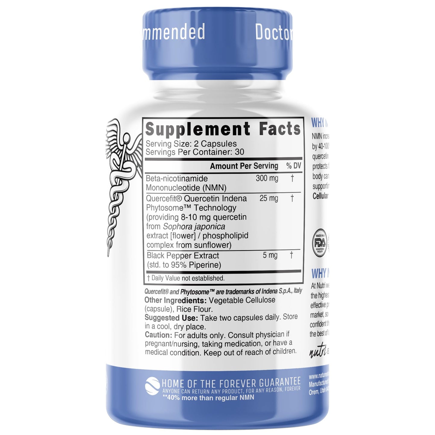 NMN Supplement 300mg NAD Supplement - Nutri Ultra High Absorption Stabilized NMN Nicotinamide Mononucleotide, 40% More NAD+ with Quercetin Phytosome & Black Pepper - mnm supplement (60 Capsules) Nature's FusionsBuy Supplements Australia