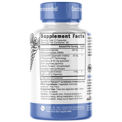 NMN Supplement 300mg NAD Supplement - Nutri Ultra High Absorption Stabilized NMN Nicotinamide Mononucleotide, 40% More NAD+ with Quercetin Phytosome & Black Pepper - mnm supplement (60 Capsules) Nature's FusionsBuy Supplements Australia