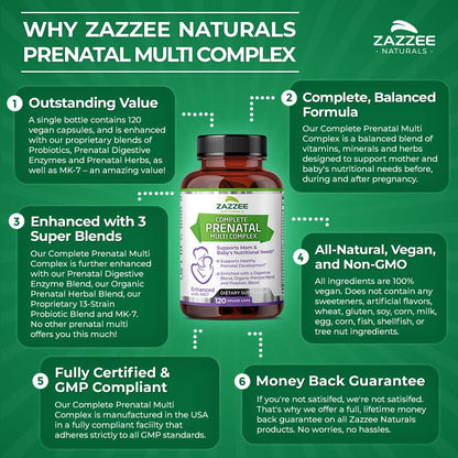 Zazzee Extra Strength Complete Prenatal Multi Complex, 120 Vegan Capsules, 2 Month Supply Zazzee