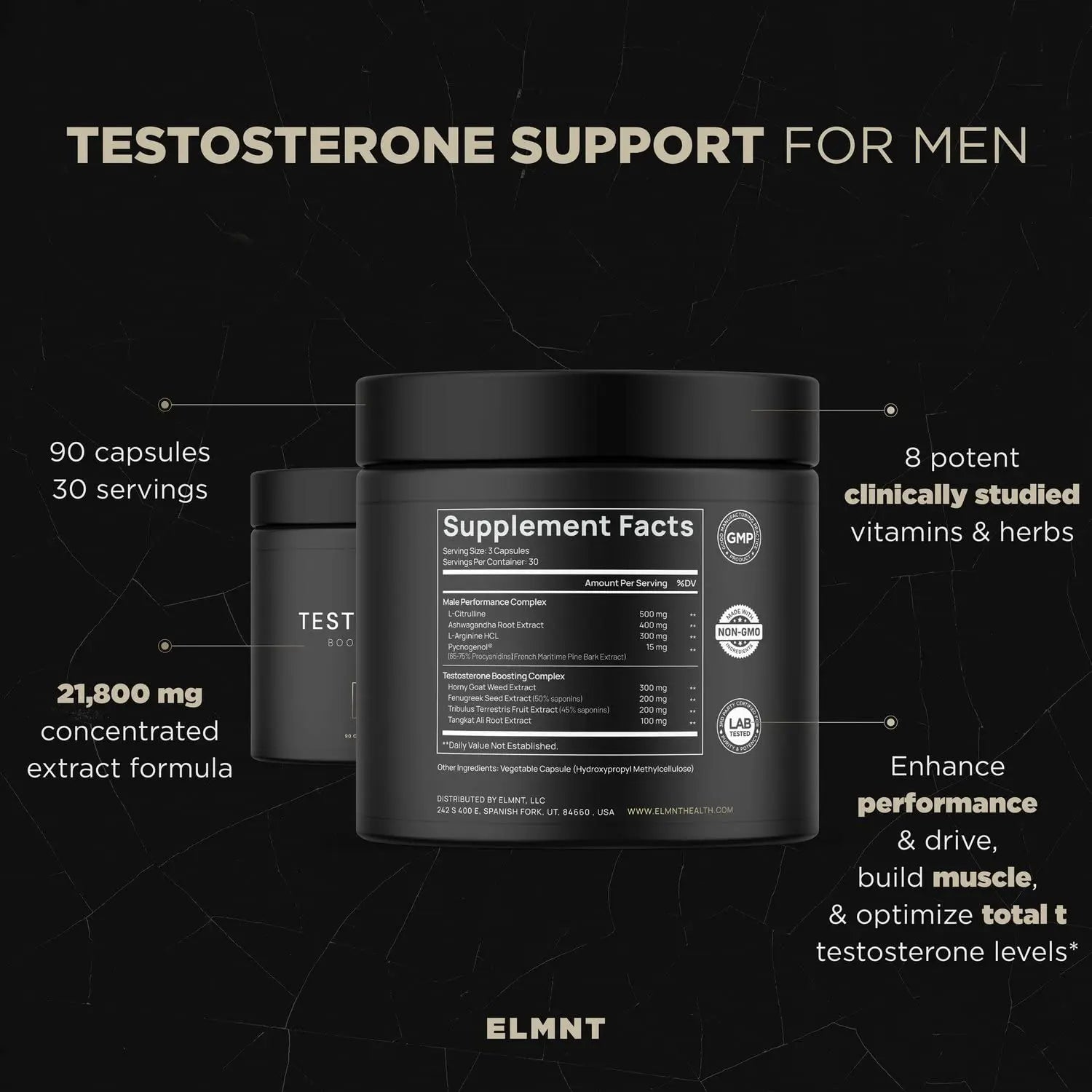 21,800mg Testosterone Booster for Men 8X Strength w. Ashwagandha, Tongkat Ali TERRA ELMNT