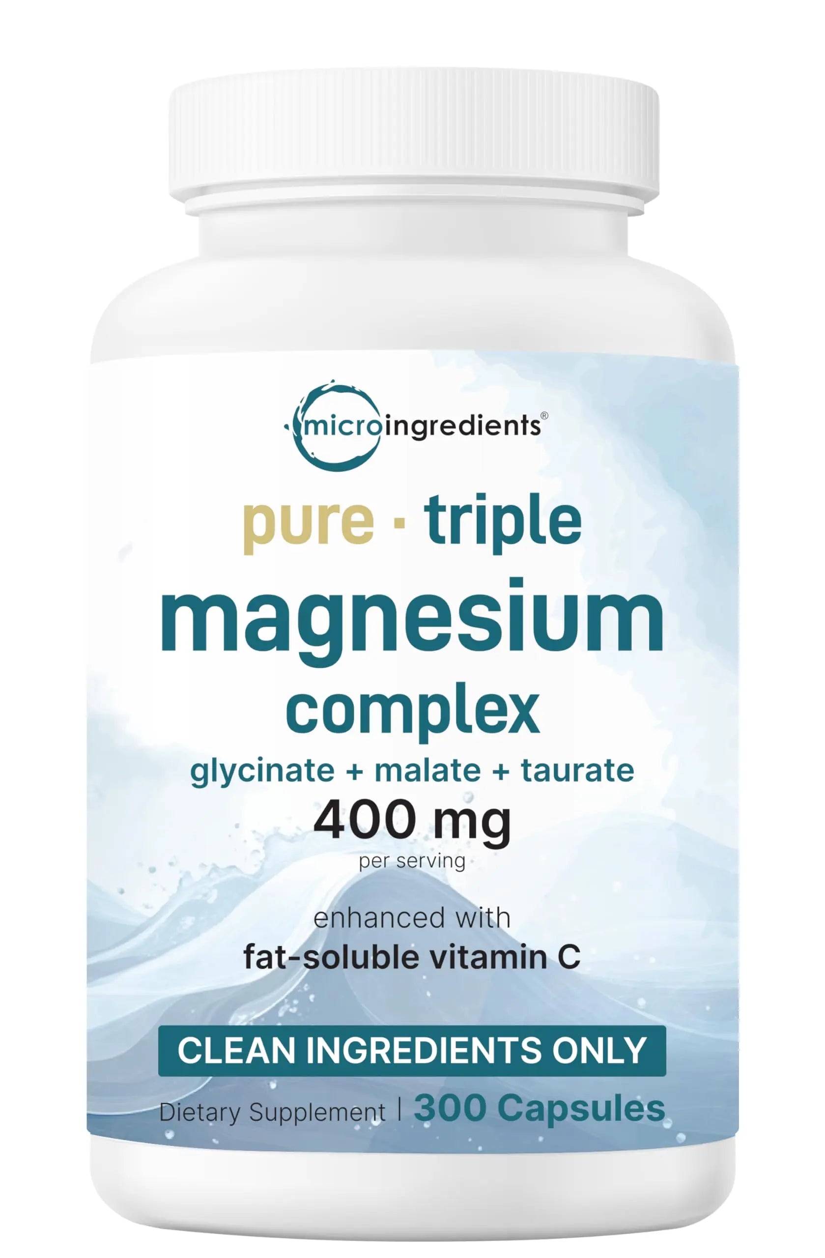 Micro Ingredients Pure Magnesium Complex, 300 Capsules | Triple Magnesium Glycinate, Malate, Taurate with Vitamin C | 100% Chelated | Supports Muscles Micro Ingredients
