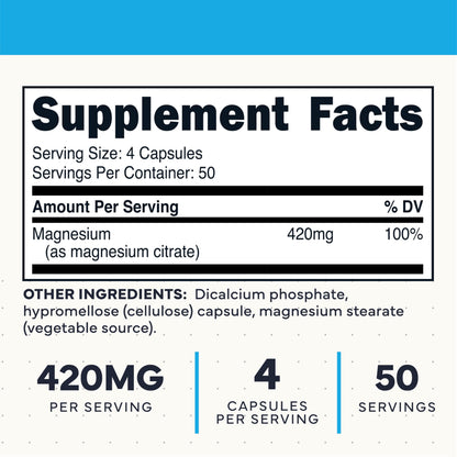 Type Zero Clean Magnesium Citrate Capsules (420mg Per Serving - 200 Capsules) Pure Magnesium Citrate Supplement, Non-GMO - Gluten Free, 50 Servings Type ZeroBuy Supplements Australia