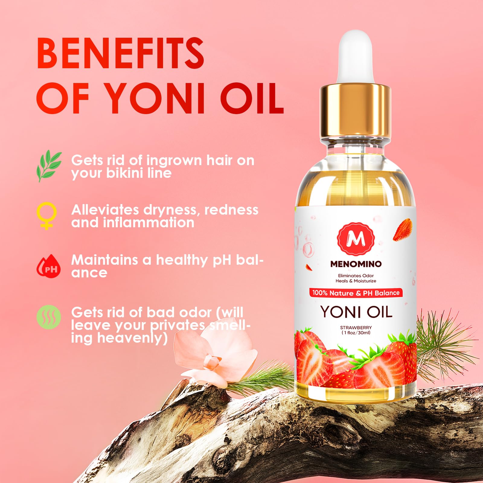2 Pack Yoni Oil Feminine Oil for Women pH Balance - Feminine Deodorant - Vaginal Moisturizer - Eliminates Odor MENOMINO