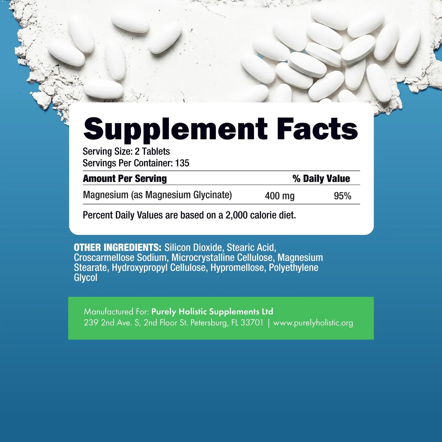 Magnesium Glycinate 400mg | 4+ Month Supply | Sleep, Relaxation & Muscle Support | High Absorption Chelated Magnesium Supplement for Women & Men Purely Holistic