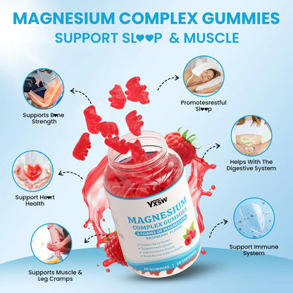 Magnesium Complex Gummies 8 Elemental 1000mg - Magnesium Glycinate, Citrate, Malate, Taurate, Supports Bones, Muscle, Nerve Health, for Women & Men, Vegan Non-GMO, Raspberry Flavor, 60 Count YXSW buy supplements Au