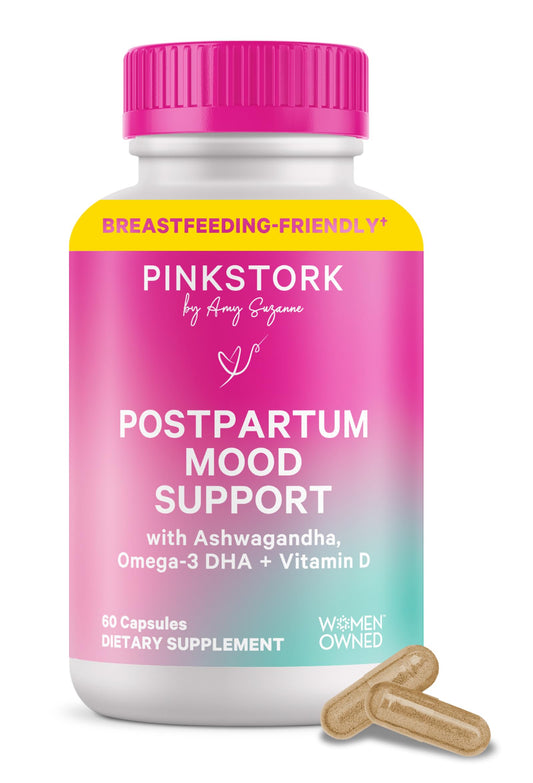 Pink Stork Postpartum Mood Support - Postnatal Hormone Balance for Women - Breastfeeding Friendly - Stress & Cognitive Support, New Mom Essentials - Ashwagandha, Chamomile, & Vitamin D, 60 Capsules Pink StorkBuy Supplements Australia