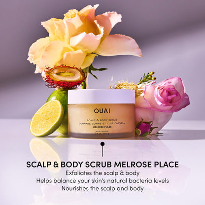 OUAI Scalp & Body Scrub Travel Size, Melrose Place - Exfoliating Body Scrub with Sugar & Coconut Oil Blend for Smooth, Moisturized Skin - Gentle for Removing Product Build Up (3.4 Oz) OUAIBuy Supplements Australia