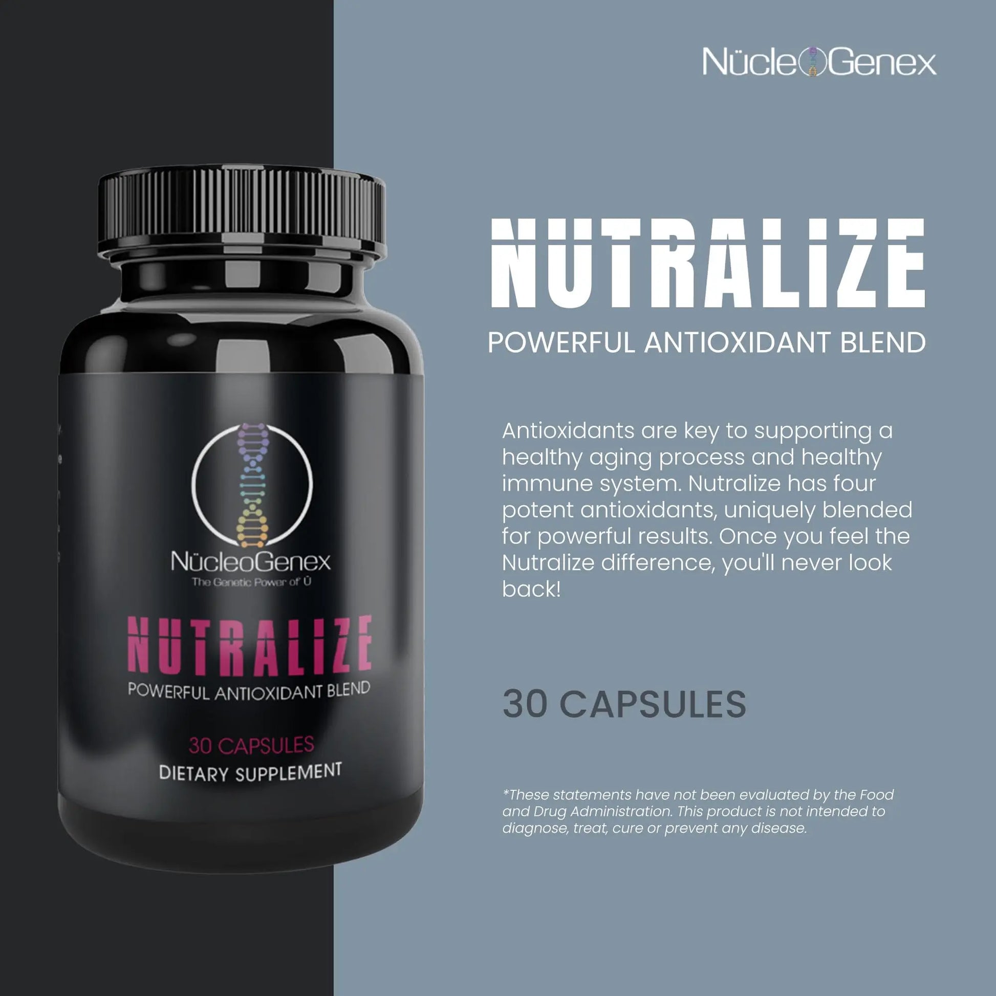 Nucleogenex - Nutralize - The Key to Supporting a Healthy Aging Process and Immune System - Potent Blend for Powerful Cell Protection - Xanthohumol, CurcuPrime, C-60 Complex, PureQQ - 30 Capsules NucleOGenex buy supplements Au