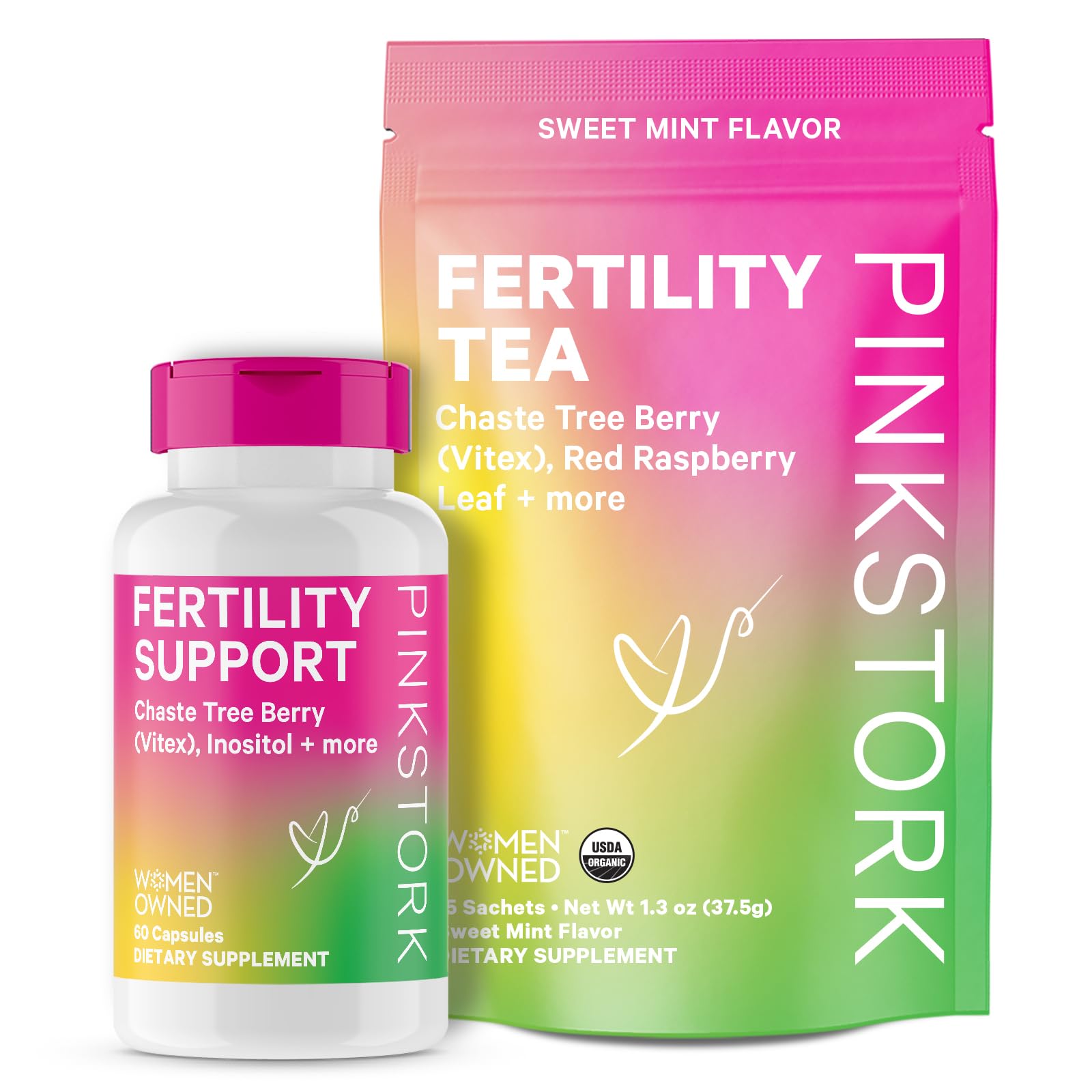 Pink Stork Fertility Bundle - Conception Tea and Supplements for Women, Prenatal Vitamins Pink Stork