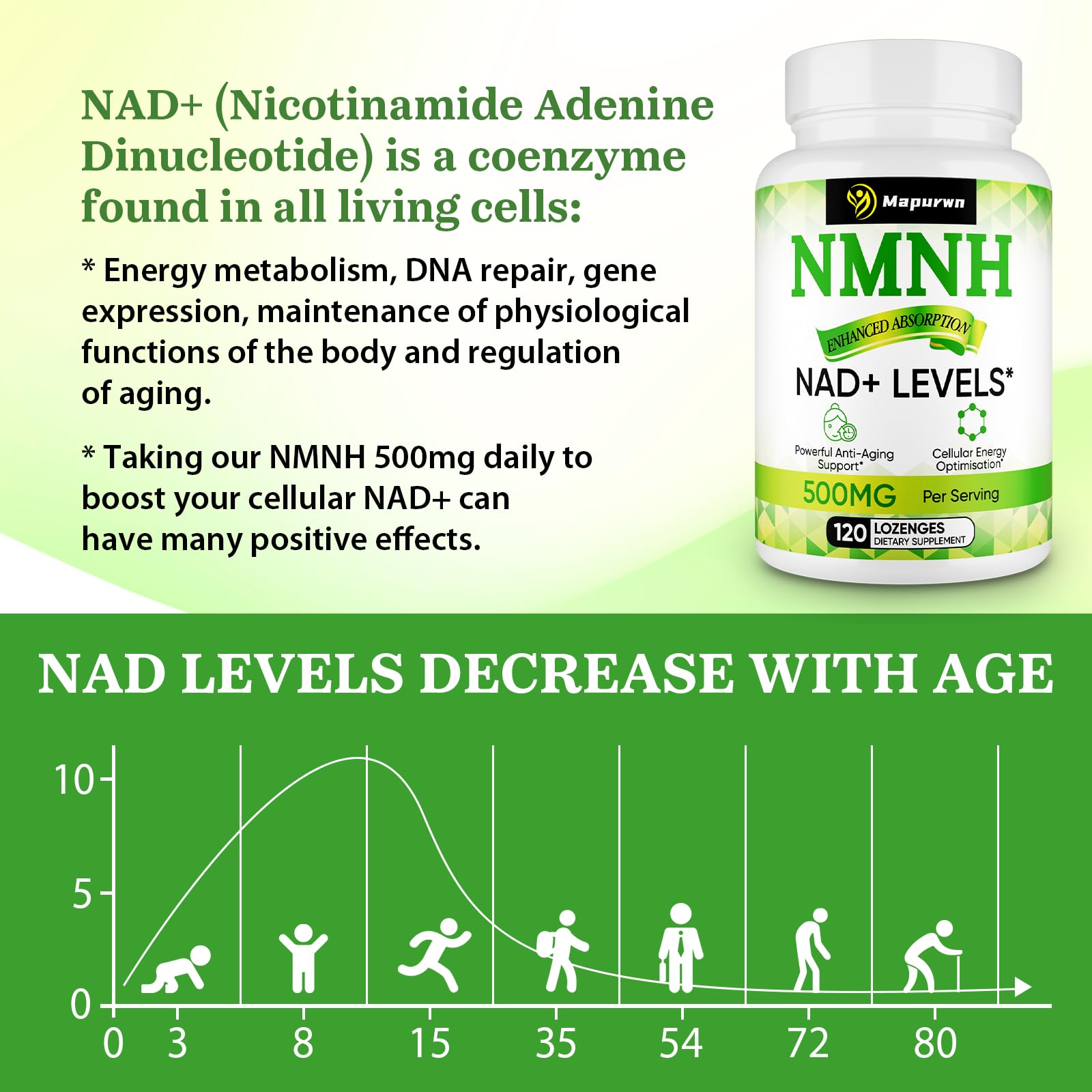 Mapurwn NMNH (Dihydronicotinamide Mononucleotide), NMN Supplement, 500mg per Serving NAD Supplement to Boost NAD+ Levels As We Age for Women & Men, Anti-Aging, Energy, Focus, 120 Count MapurwnBuy Supplements Australia