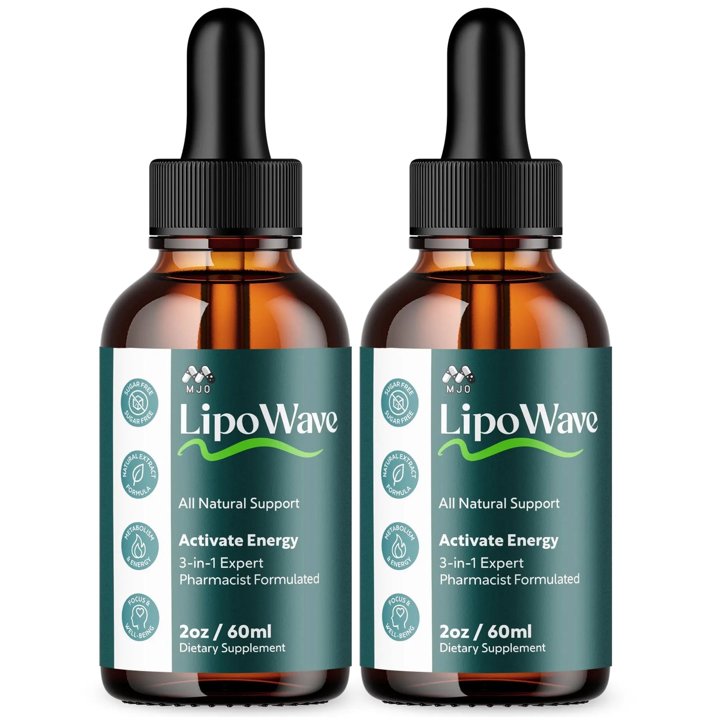 Two bottles of LipoWave dietary supplements on a white background