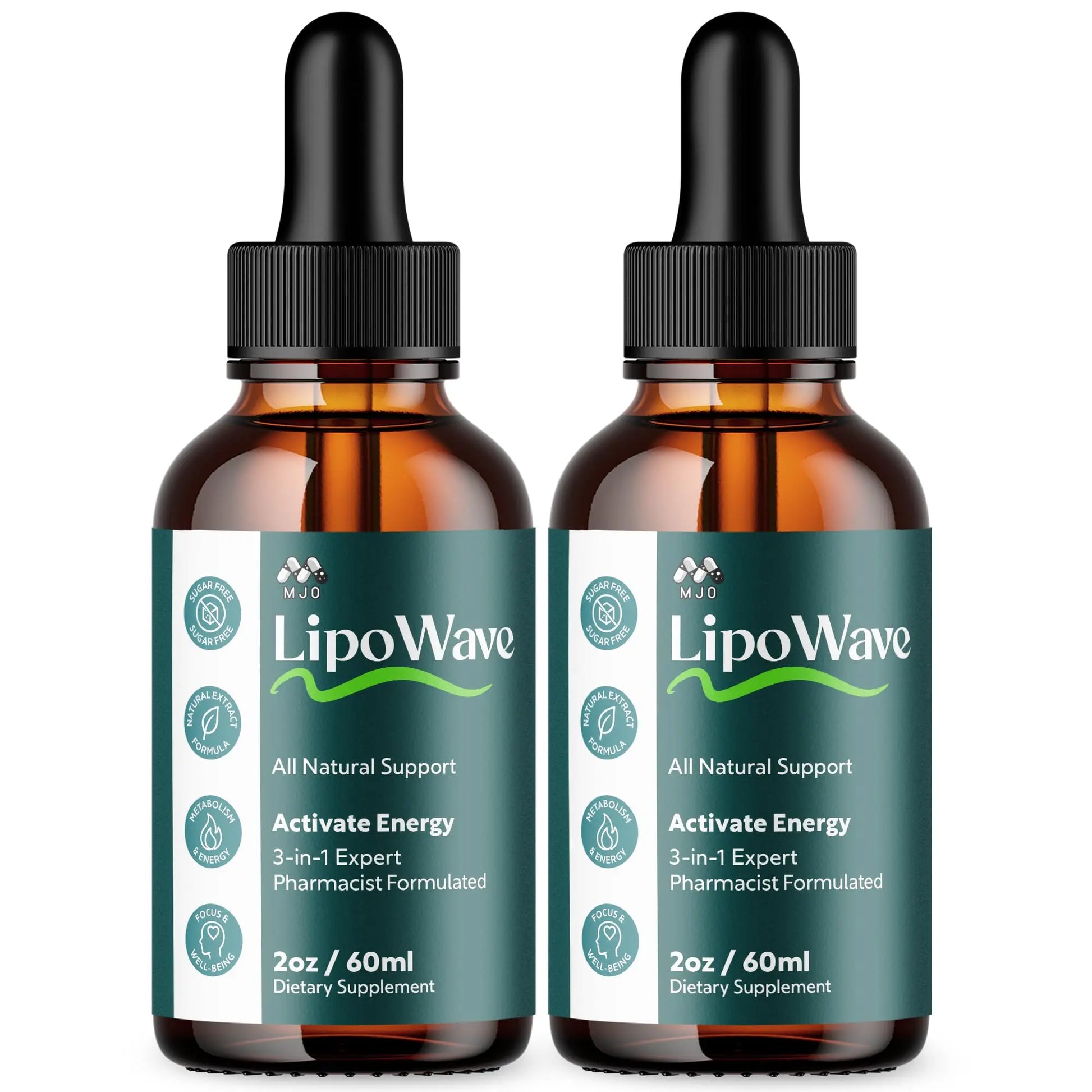 Two bottles of LipoWave dietary supplements on a white background