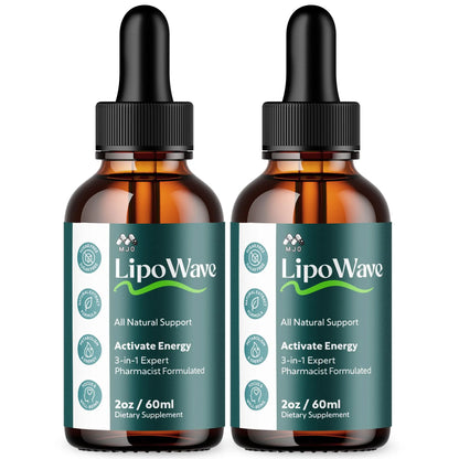 Two bottles of LipoWave dietary supplements on a white background