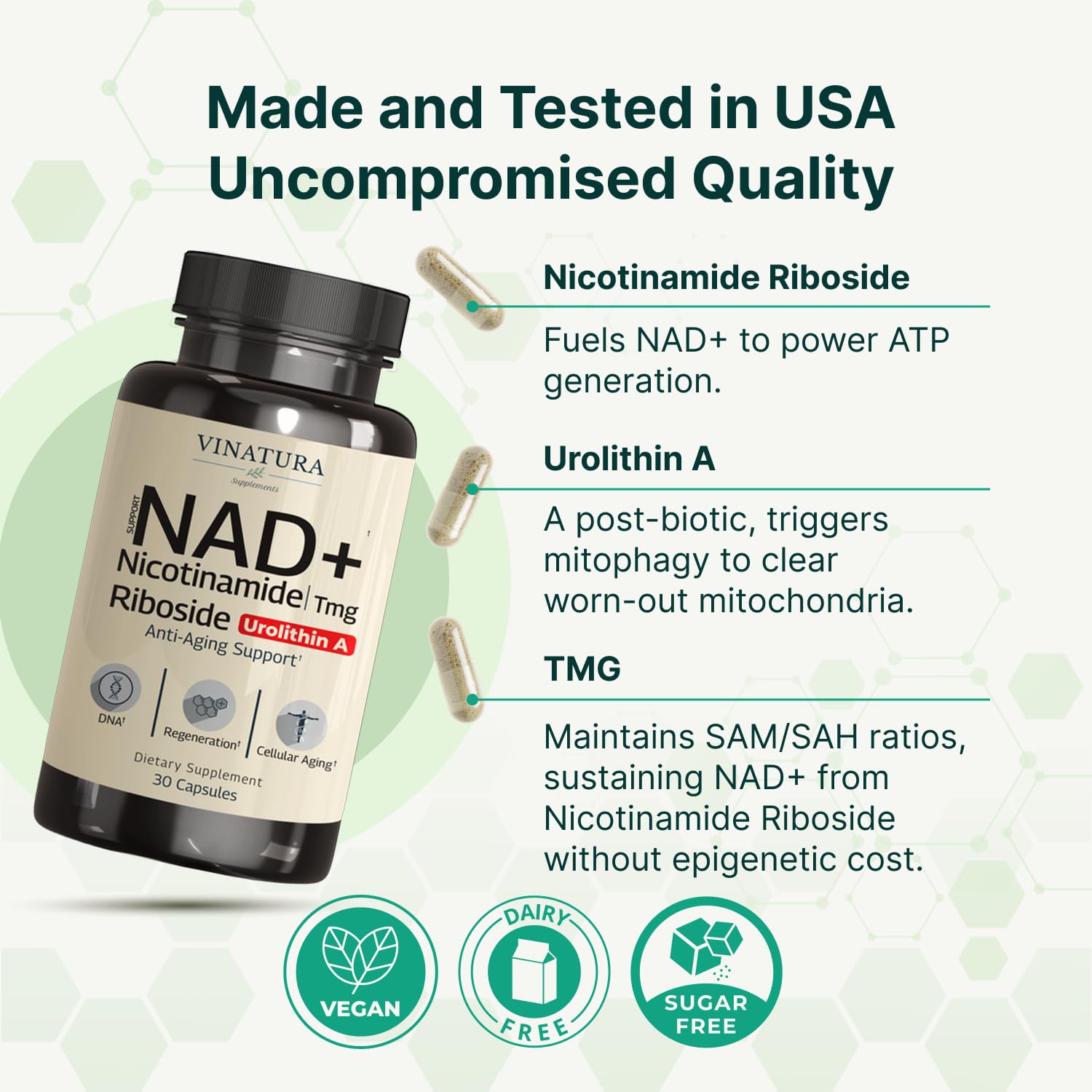 VINATURA NAD Supplement, Nicotinamide Riboside with Resveratrol - Advanced NAD+ Supplement with TMG and Urolithin A, for Women and Men - 30 Vegan Capsules VINATURABuy Supplements Australia