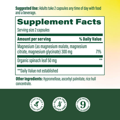 MegaFood Magnesium Glycinate, Citrate, Malate 300mg Supplement - Highly Absorbable Blend to Support Heart, Nerve Health & Relaxation, Triple Magnesium Complex Supplement, 60 Capsules (30 Servings) MegaFoodBuy Supplements Australia