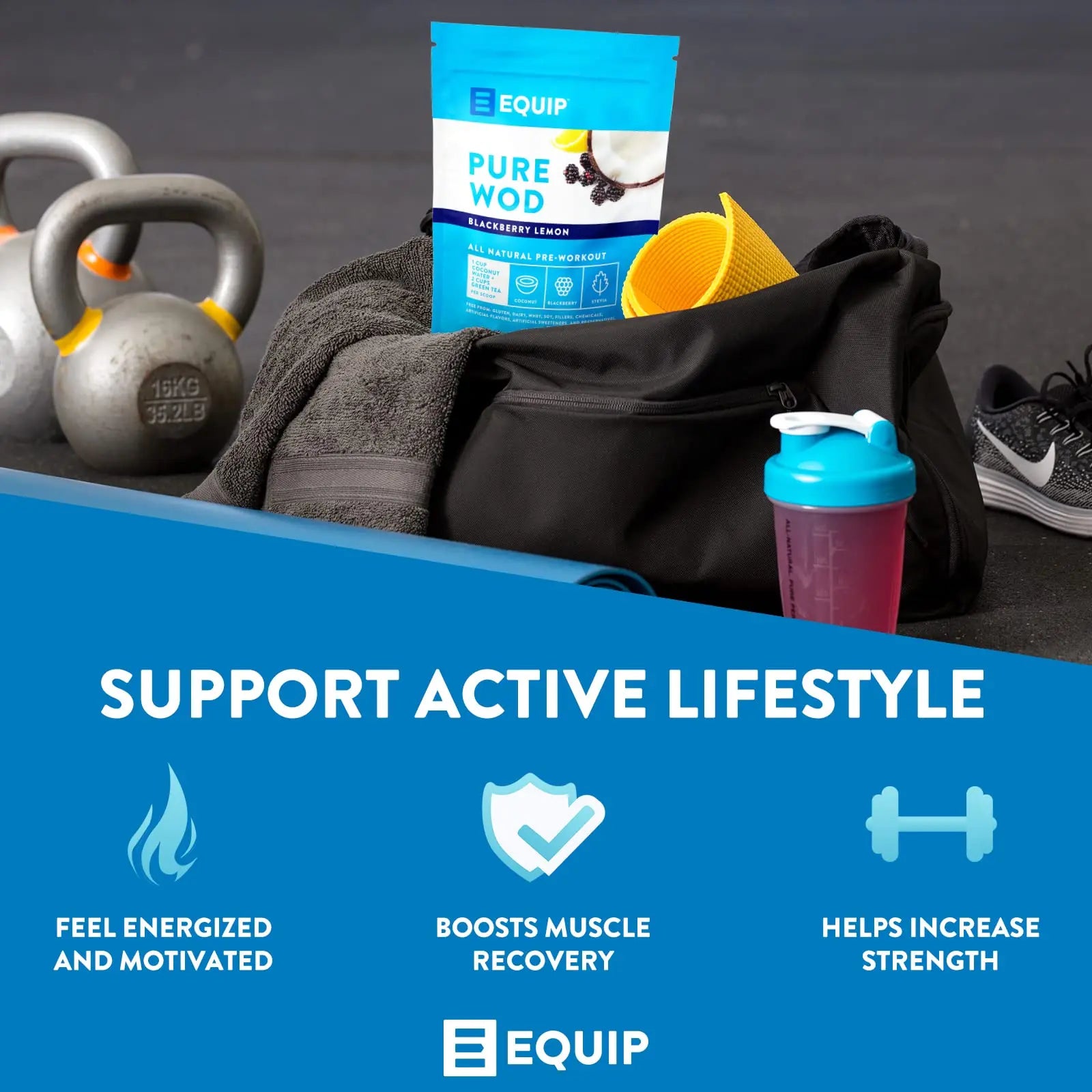 Equip Foods PureWOD All Natural Pre-Workout Powder - 200mg Green Tea Caffeine, BCAA Equip