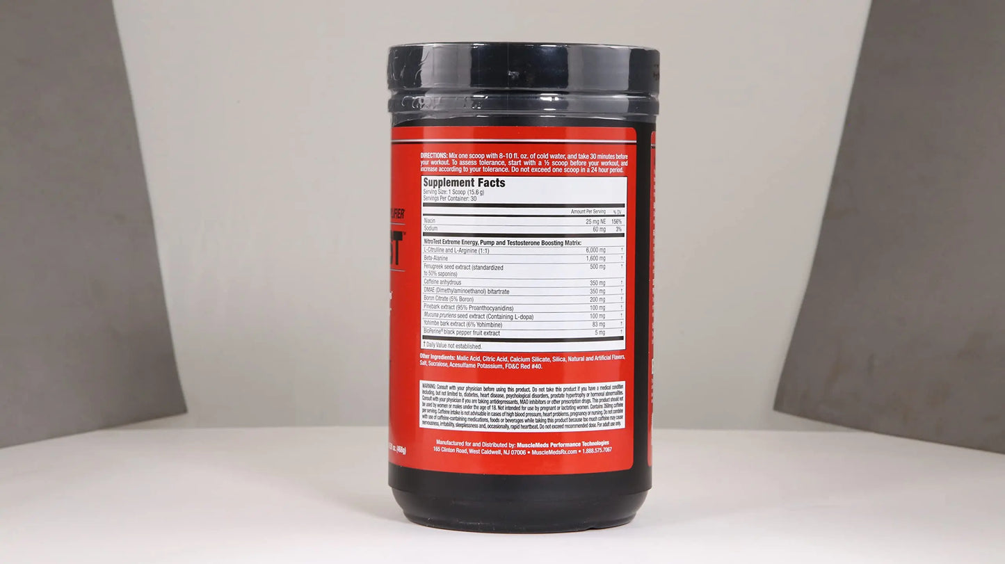 MuscleMeds Nitrotest Pre-Workout Supplement Drink, Boost Nitric Oxide, Testosterone MuscleMeds