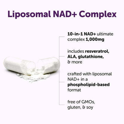 Micro Ingredients Liposomal NAD+ Ultimate Complex 1,000mg | 60 Veggie Capsules | NMN Pathway Formula | 10-in-1 with Resveratrol, Glutathione, & Astaxanthin