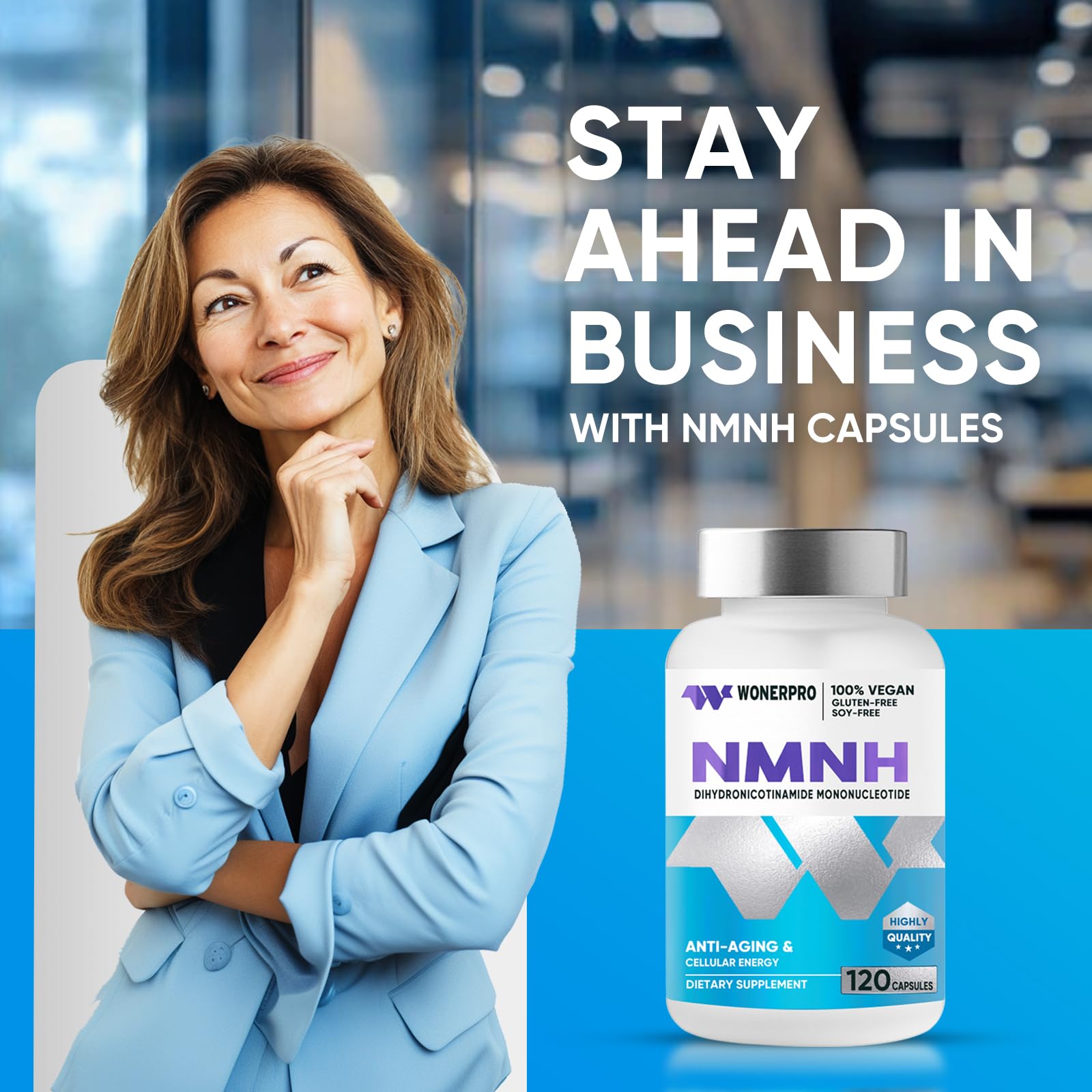 WONERPRO NMNH (NMN Supplement Alternative)，1000mg Per Serving NAD Supplement to Boost NAD+ Levels as We Age, for Anti Aging, Energy, Focus - 120 Capsule WONERPROBuy Supplements Australia