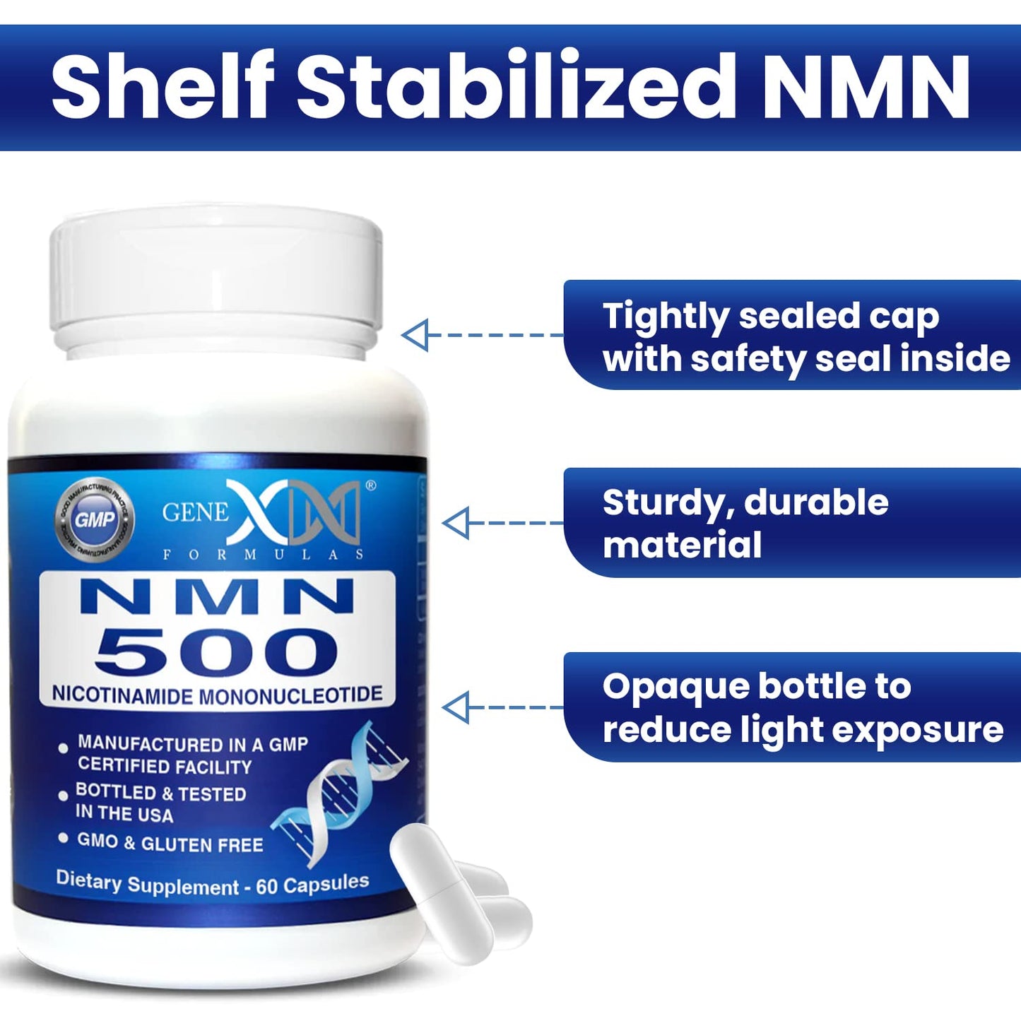 Genex Formulas NMN 500mg - 99% Pure Shelf Stabilized Supplement Capsules for Increased NAD Levels & Healthy Aging, GMP Certified, 500mg per Serving, 60 Capsules Genex FormulasBuy Supplements Australia