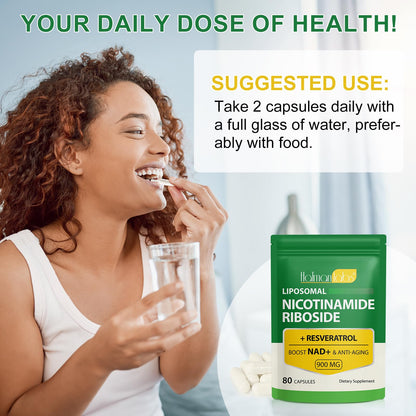 NAD Supplement - Liposomal Nicotinamide Riboside 900mg, Resveratrol, Quercetin - High Purity NAD Supplement for Energy, Support Cellular Health, Stamina & Healthy Aging - Ultra Strength 80 Capsules MXCZBSMBuy Supplements Australia