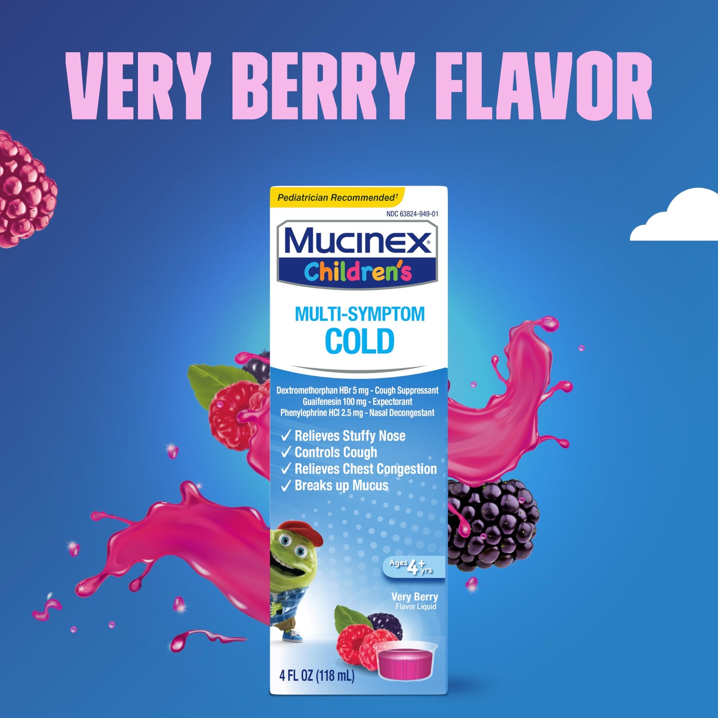 Mucinex Children's Multi-Symptom Cold Medicine, Kids Cough Medicine, Mucinex Kids Medicine/Decongestant with Dextromethorphan HBr, Guaifenesin, Phenylephrine HCl, Very Berry Flavor Liquid, 4 Fl Oz Mucinex buy supplements Au