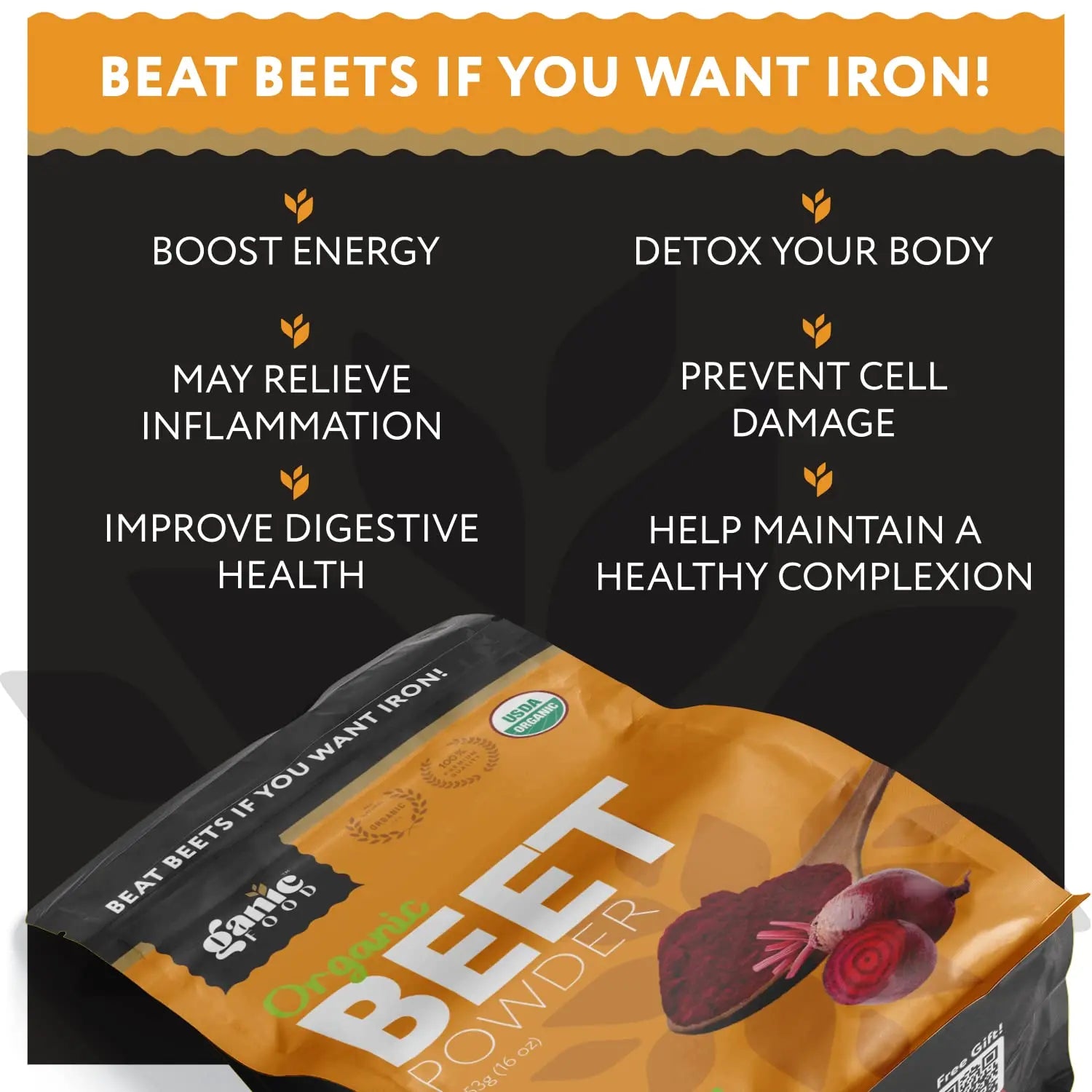 Ganic Food Organic Beetroot Powder, 16 Ounces Ganic Food