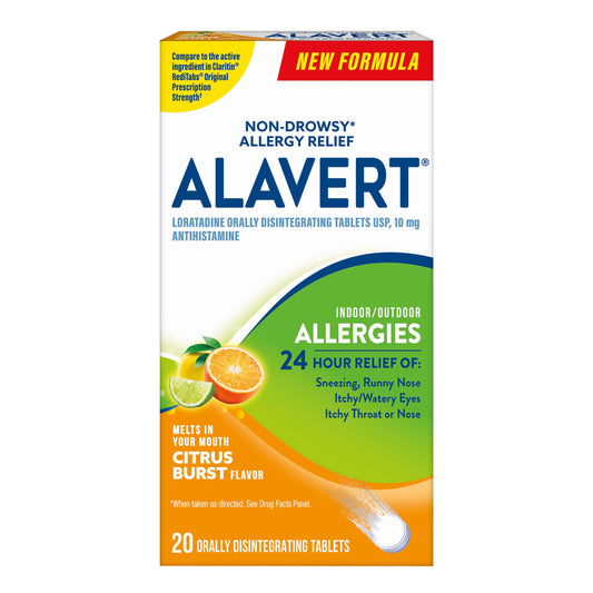 Alavert 24 Hour Allergy Relief Tablets, Non-Drowsy Antihistamine, Orally Disintegrating Allergy Tablets, Loratadine 10 mg, Citrus Burst Flavor, 18 Count Alavert buy supplements Au