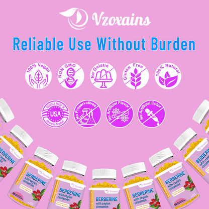 2 Pack Berberine with Ceylon Cinnamon Gummies, 2000mg High Potency Berberine HCI VZOXAINS