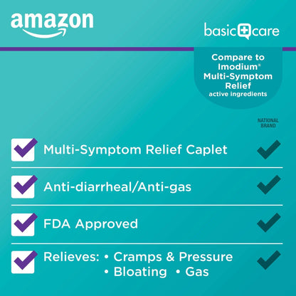 Amazon Basic Care Loperamide Hydrochloride 2 mg and Simethicone 125 mg Tablets, Multi-Symptom Relief, Anti-Diarrheal, Bloating and Cramps, Gas Relief, 24 Count Amazon Basic Care buy supplements Au