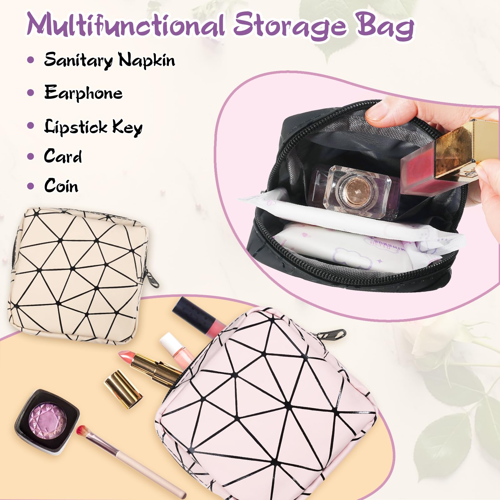 Yazabai Sanitary Napkin Storage Bag Pouch 4PCS Pads and Tampons Bags Pouches Portable Yazabai