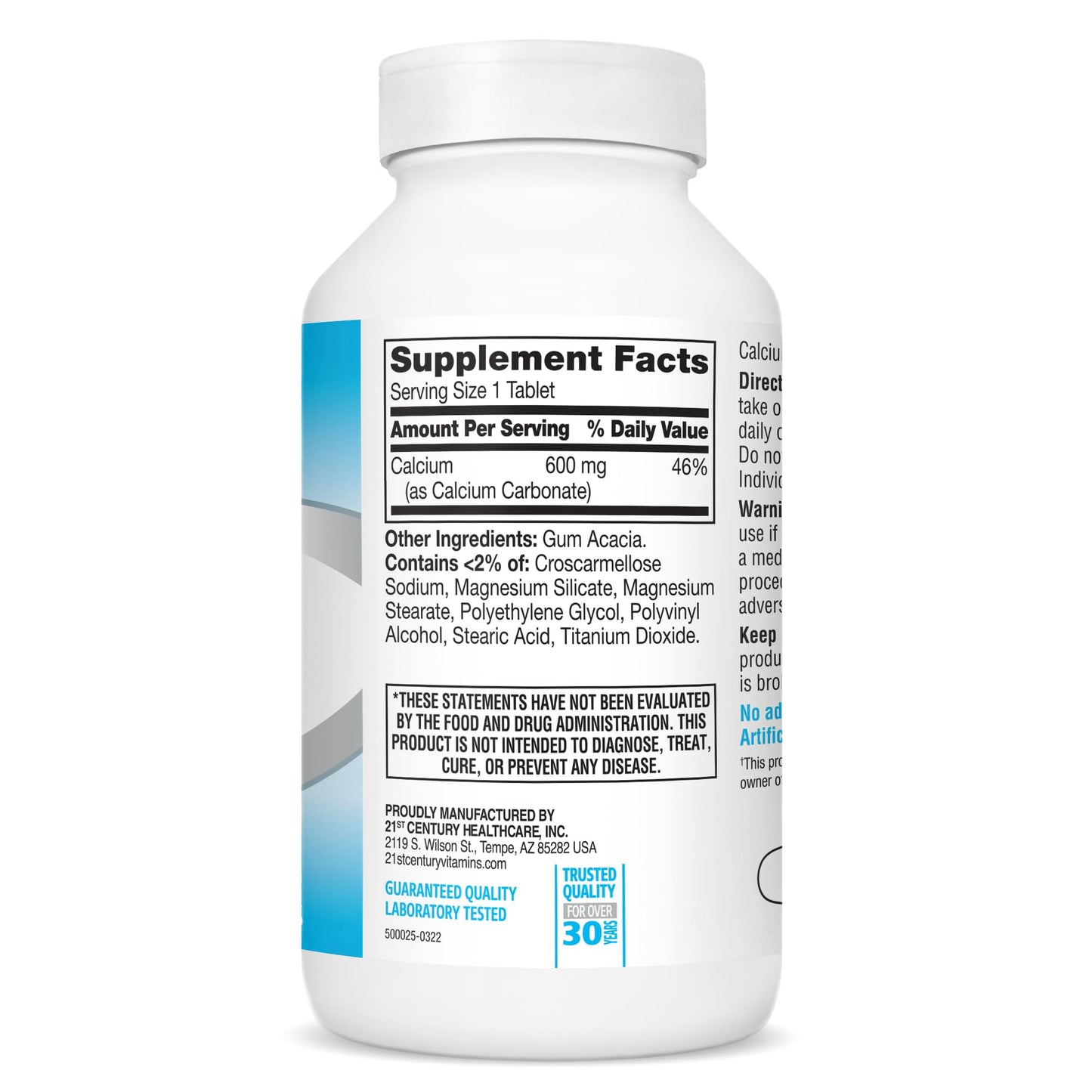21st Century Calcium 600 mg Supplement (400 Tablets), Vegan-Friendly Bone Strength Calcium Supplement, Non-GMO & Gluten-Free Calcium Carbonate,
