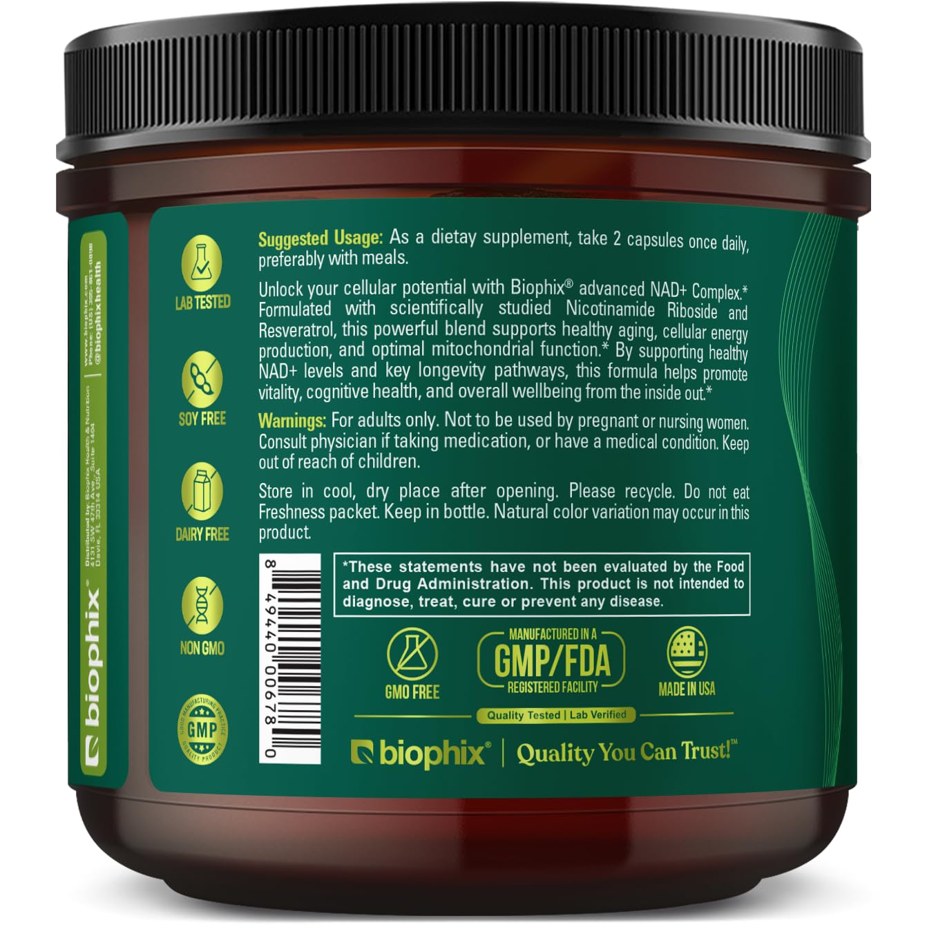 biophix NAD+ Liposomal Supplement for Women & Men - 1000 mg per Serving - Nicotinamide Riboside, Micronized Resveratrol & Quercetin Complex - 100 Veg Capsules - Non-GMO, Gluten-Free, cGMP Certified biophixBuy Supplements Australia