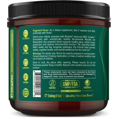 biophix NAD+ Liposomal Supplement for Women & Men - 1000 mg per Serving - Nicotinamide Riboside, Micronized Resveratrol & Quercetin Complex - 100 Veg Capsules - Non-GMO, Gluten-Free, cGMP Certified biophixBuy Supplements Australia
