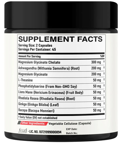 DEDICAD 9in1 Cortisol Supplement - Ashwagandha and Magnesium Glycinate and Chelate - Brain Health & Restful Night & Mood Balance - 90 Capsules Supply 45 Days DEDICAD buy supplements Au
