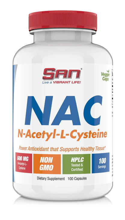 SAN N-Acetyl-L-Cysteine (NAC), Immune, Respiratory, Liver Health, NAC 600 mg, Potent antioxidant Support, Free-radicals, Easy to Absorb, 100 Capsules SAN buy supplements Au