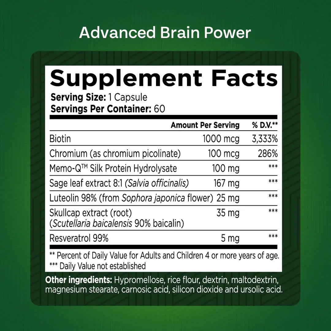 GREEN VALLEY NATURALS - Advanced Brain Power - Supports Healthy, Normal Brain Function, Focus and Concentration, clinically formulated to Support Healthy Brain Clarity. (1 Bottle, 60, Count) GREEN VALLEY NATURALS buy supplements Au