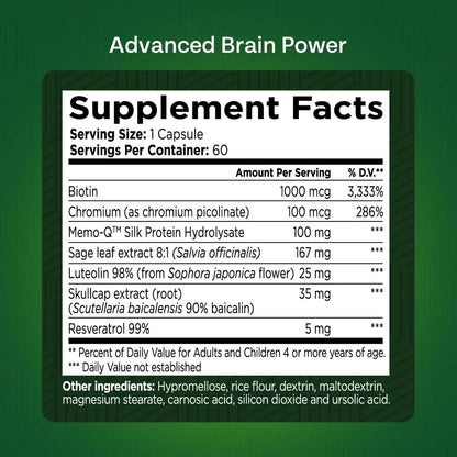 GREEN VALLEY NATURALS - Advanced Brain Power - Supports Healthy, Normal Brain Function, Focus and Concentration, clinically formulated to Support Healthy Brain Clarity. (1 Bottle, 60, Count) GREEN VALLEY NATURALS buy supplements Au