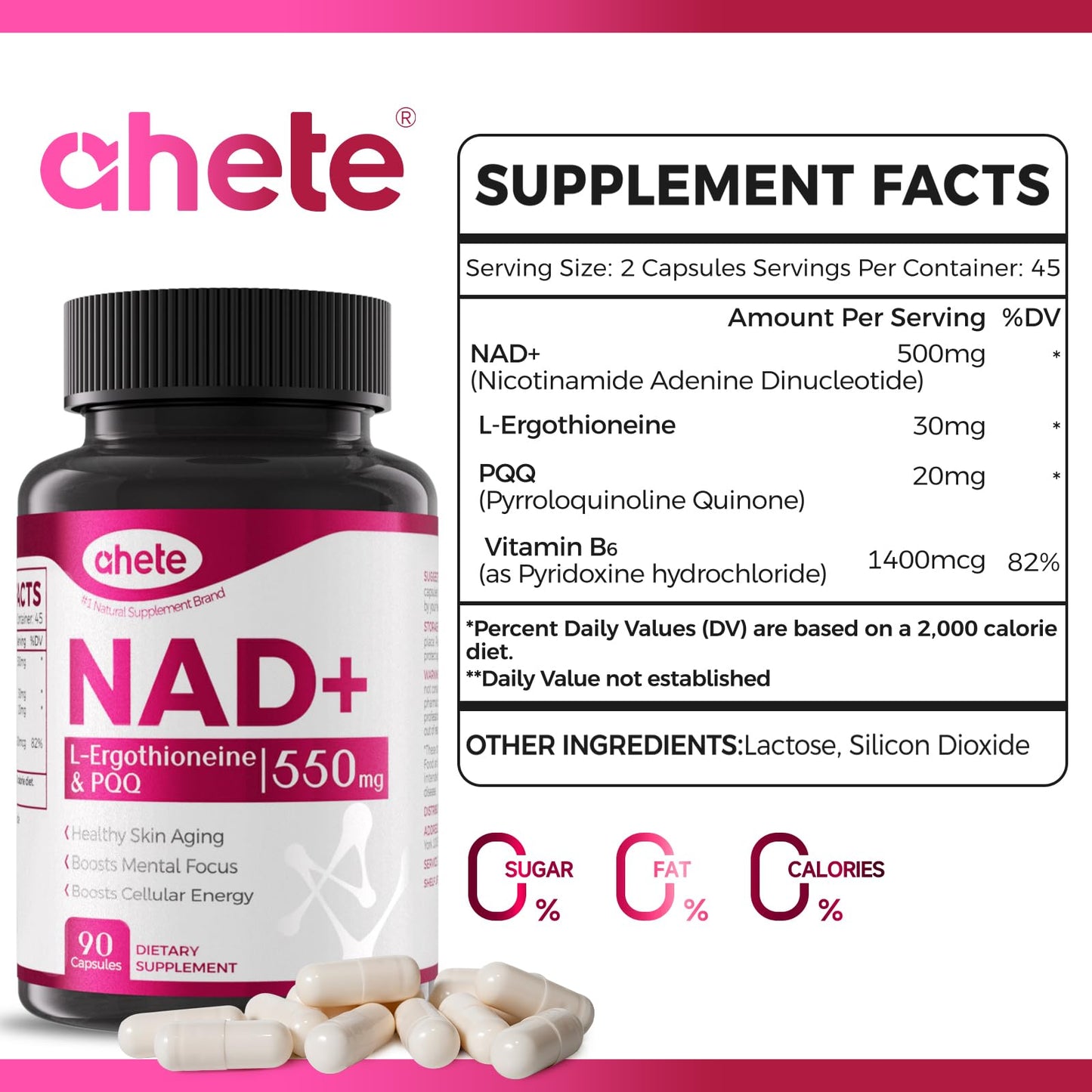 Ahete NAD Supplement with L-Ergothioneine, PQQ, Vitamin B6, and NMNH Supplement - for Cellular Health, Energy Support and Healthy Aging for Women & Men - Vegetarian, Non-GMO, Gluten Free- 90 Capsules AheteBuy Supplements Australia