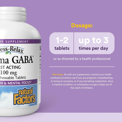 Natural Factors Pharma GABA - Dietary Supplement Supports Calm Sleep & Sleep Quality - Natural, Fast-Working Supplement Aids Focus & Brain Health - 120 Chewable Tablets (60 Servings) Natural Factors buy supplements Au