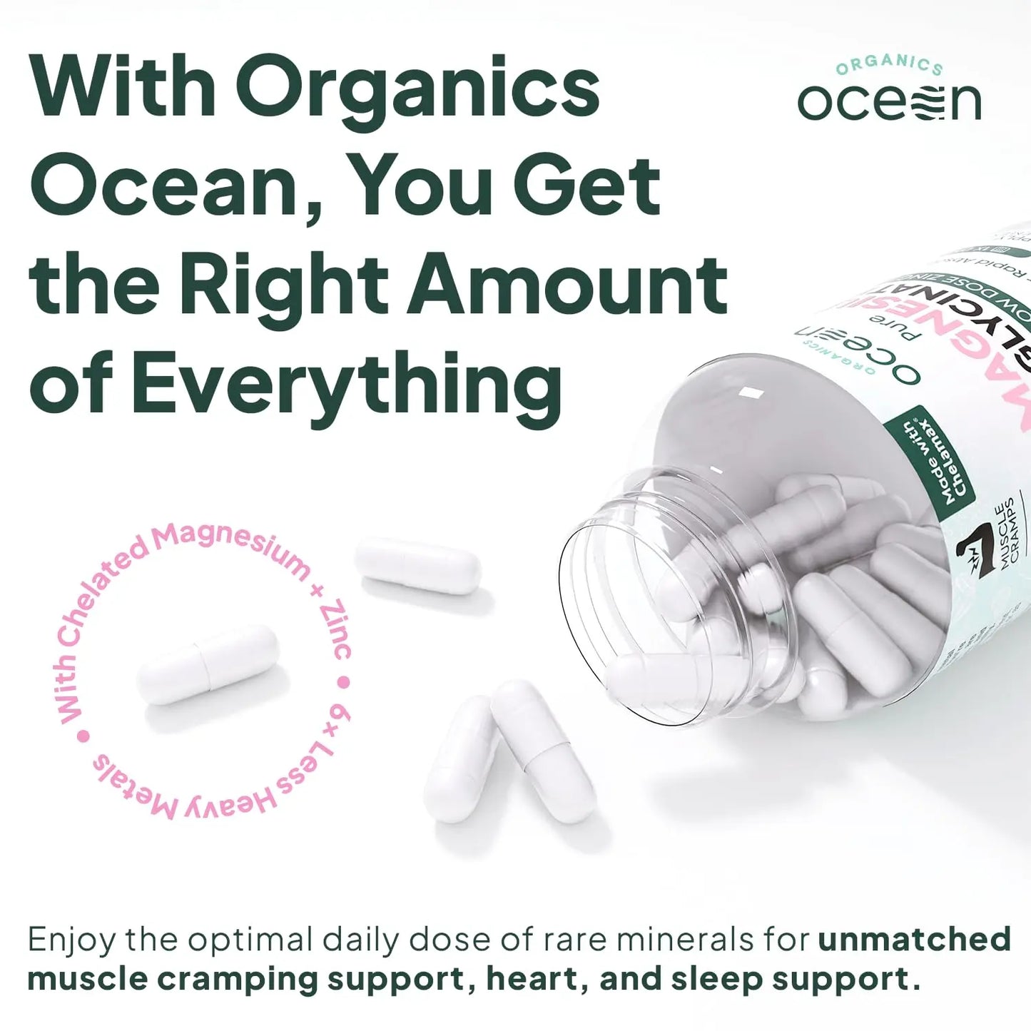 Organics Ocean Pure Magnesium Glycinate with Zinc - Maximum Strength Chelated Magnesium Supplement for Women and Men for Muscle Cramps and Sleep Support - 90 Capsule Organics Ocean buy supplements Au